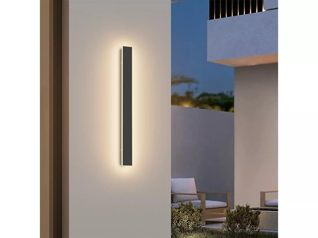 Applique murale extérieure led, 30*5*4.5cm, noir, étanche IP65, lumière chaude 3000k, 12w
