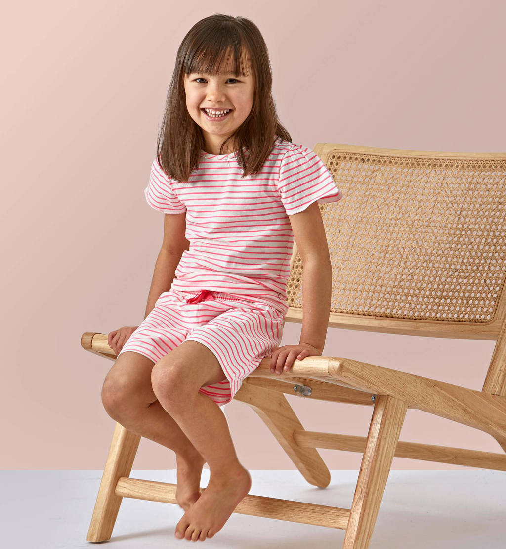 Little Label gestreepte shortama van katoen roze/wit