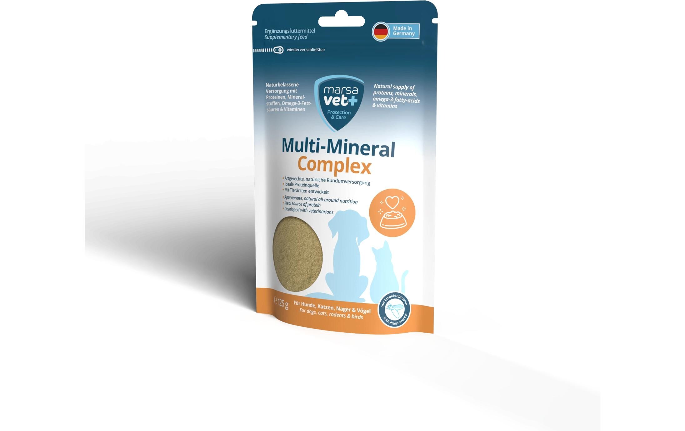 Hunde-Nahrungsergänzung Multi-Mineral Complex 125 gNatürliche Versorgung mit Vitaminen, Mineralstoffen, Omega 3 & Proteinen für Ihre Haustiere