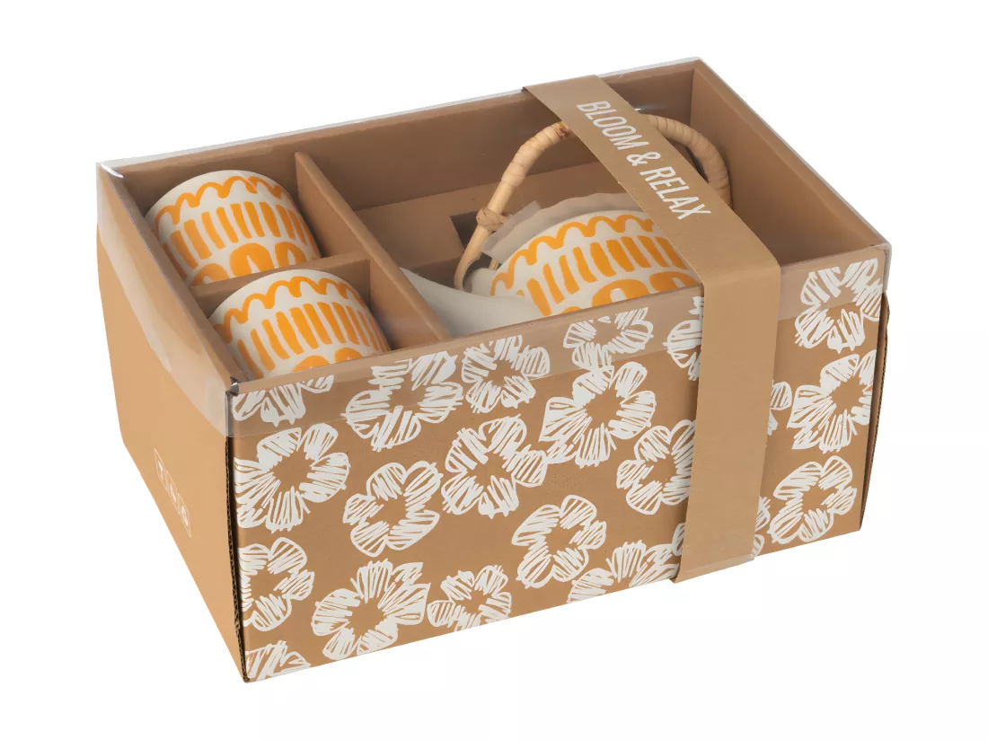 Théière & 2 tasses Design Lignes 