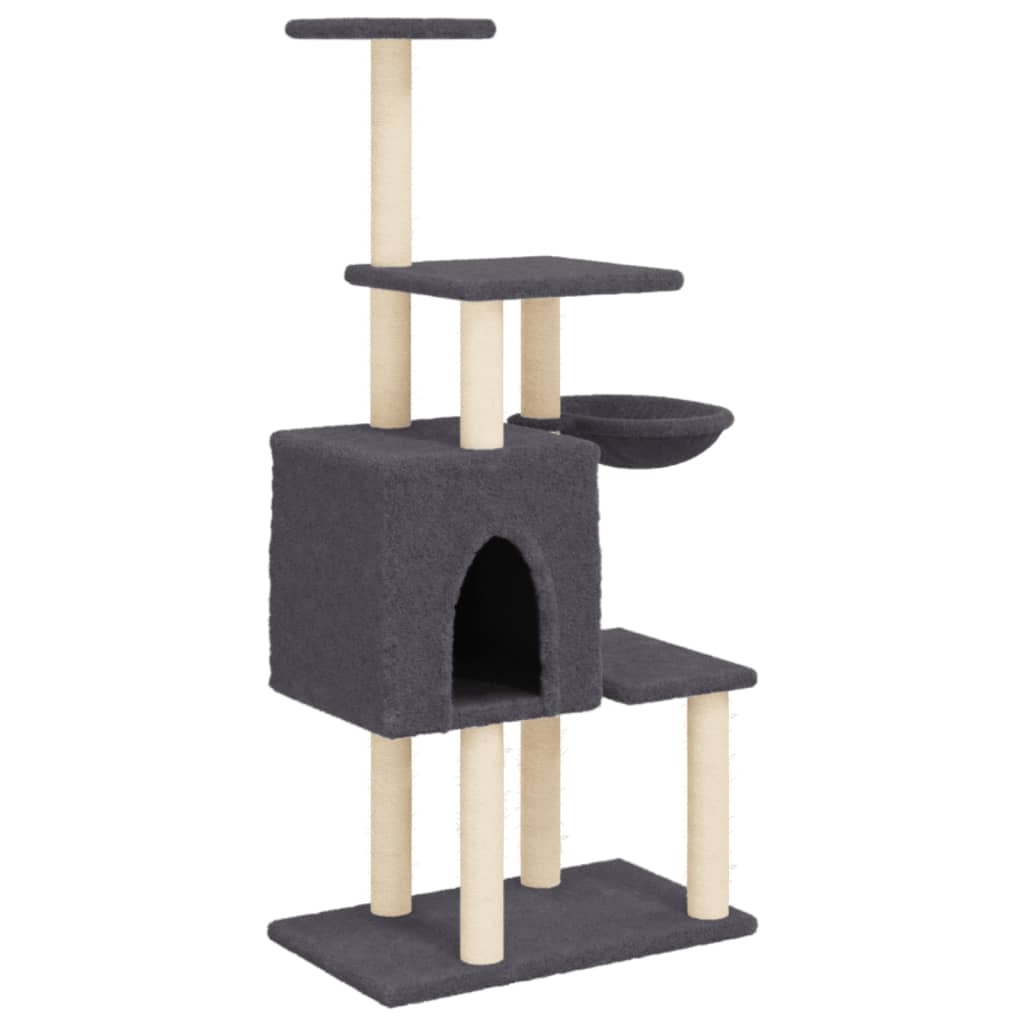 Arranhador para gatos vidaXL com hastes de sisal cinza escuro, 131 cm