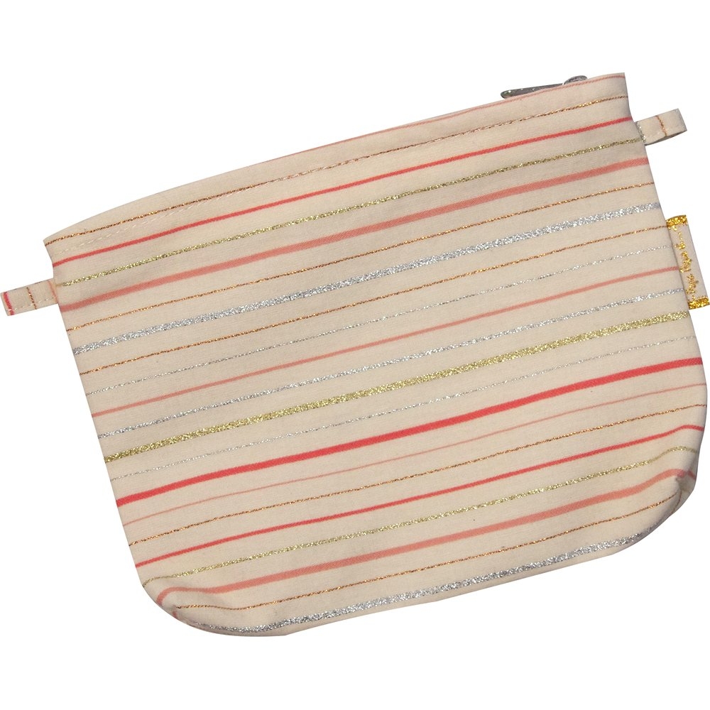 Mini Pochette Tissu Rayé Rose Argent