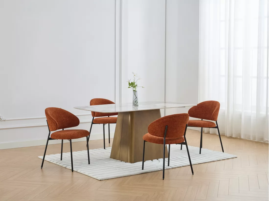 Lot de 4 chaises en tissu texturé et métal noir - Terracotta - VOSINIA
