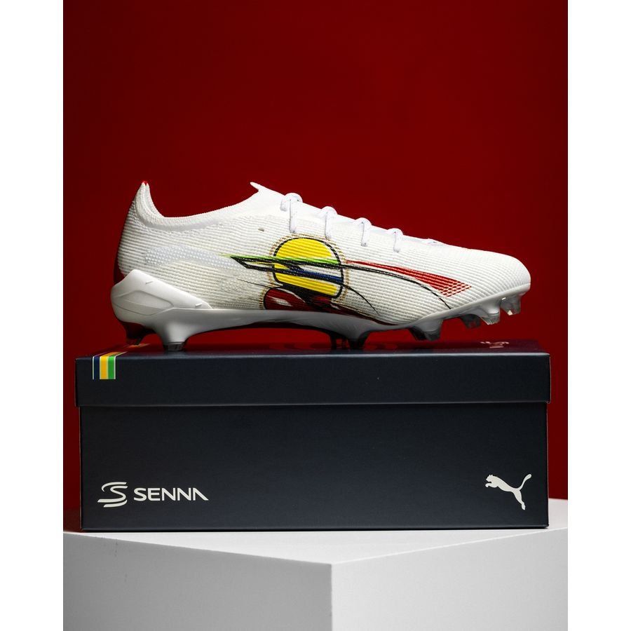 PUMA Ultra 5 Ultimate FG Senna - Blanc/Doré/Rouge ÉDITION LIMITÉE