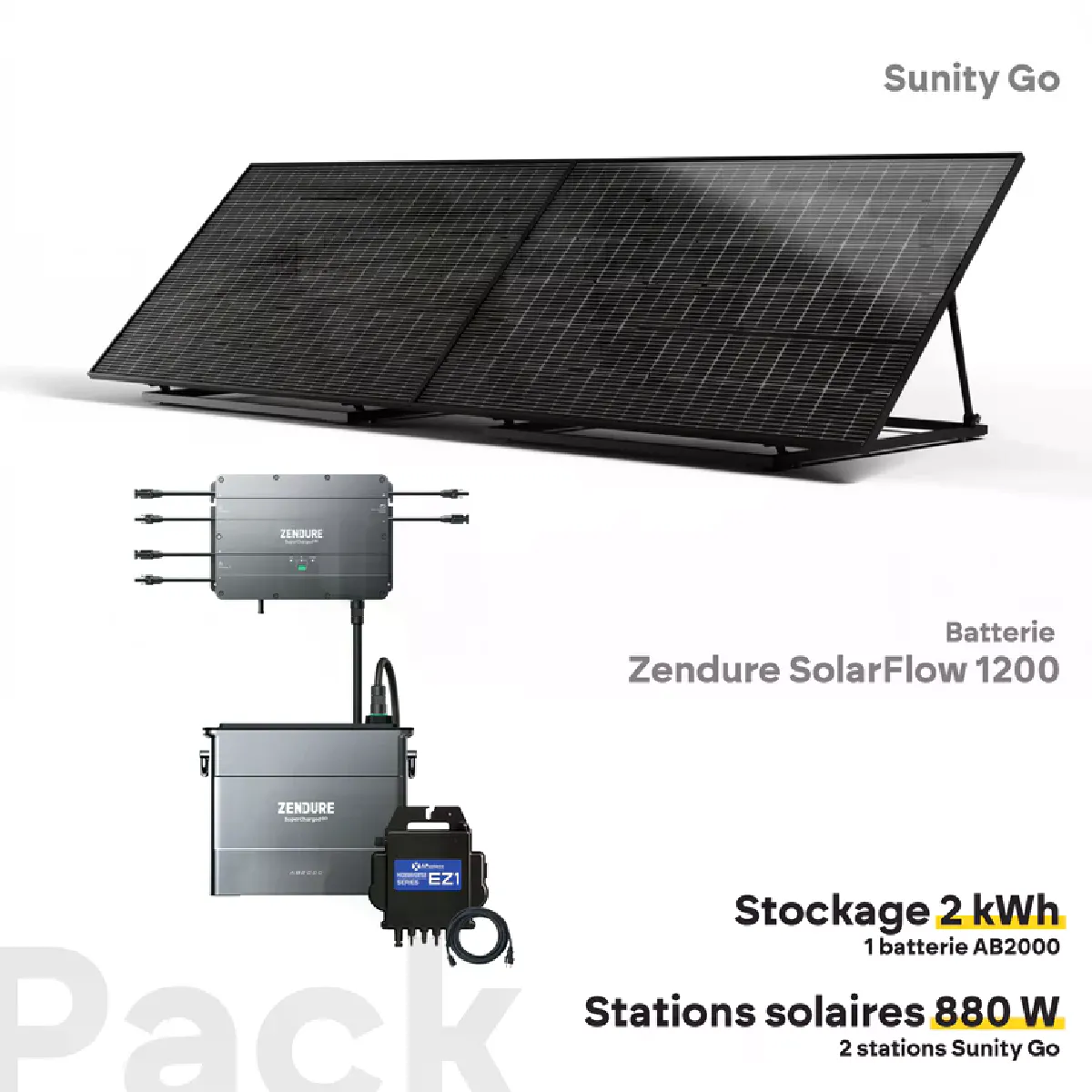 SUNITY Pack Sunity Go 880W + Batterie Zendure Solarflow 1200