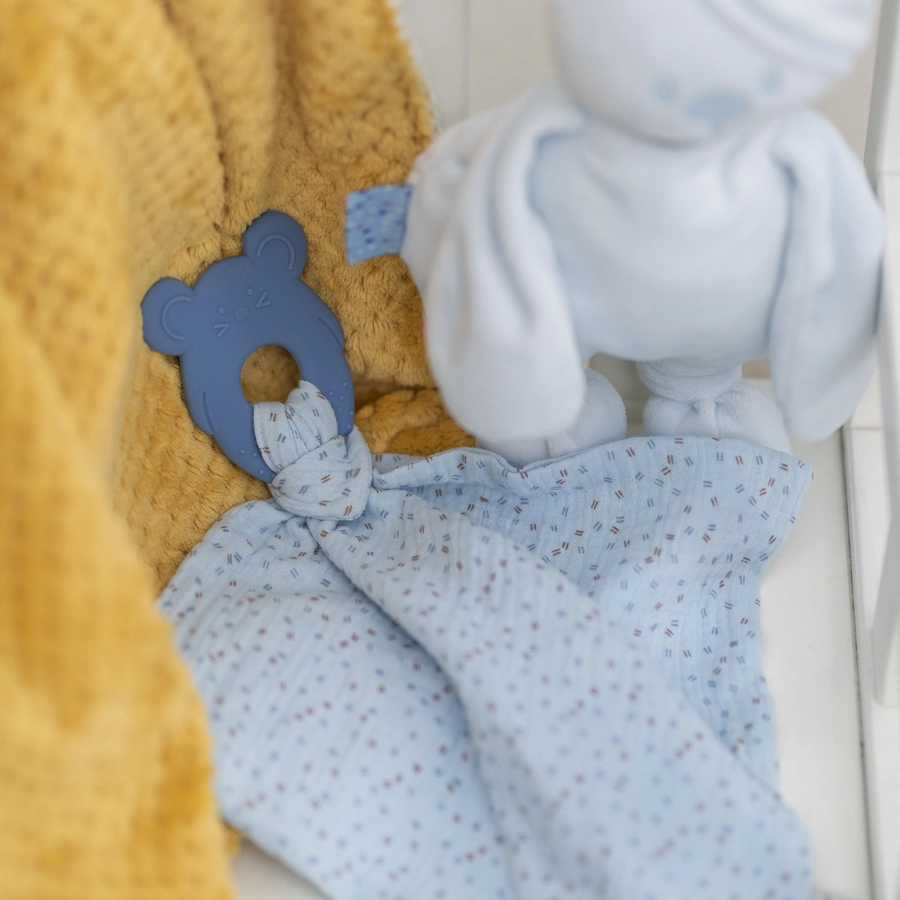 Nattou Beißring + Kuscheltuch blau