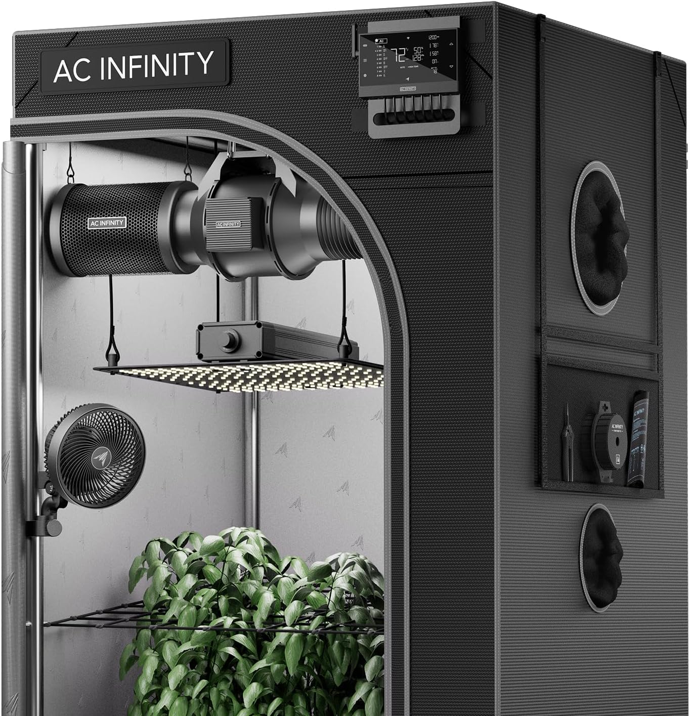 AC Infinity AI Grow Zelt-System Kompakt 60 x 60 x 120 cm – 1-Pflanzen-Komplettset mit selbstlernendem KI-Controller, dynamischer Belüftung, Samsung LM301H LED Grow Light und 2000D Mylar-Zelt