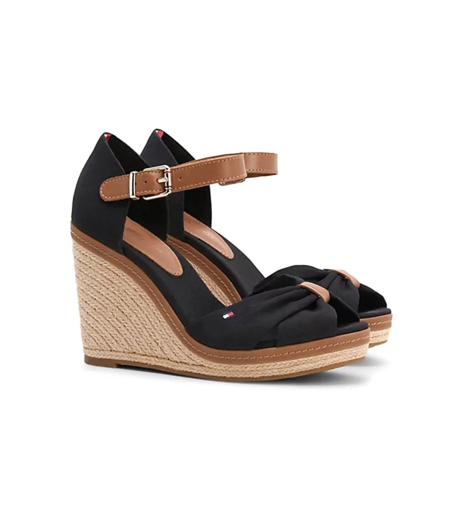 Sandálias espadrille Tommy Hilfiger Iconic em couro com salto plataforma - Altura do salto: 10,5 cm -