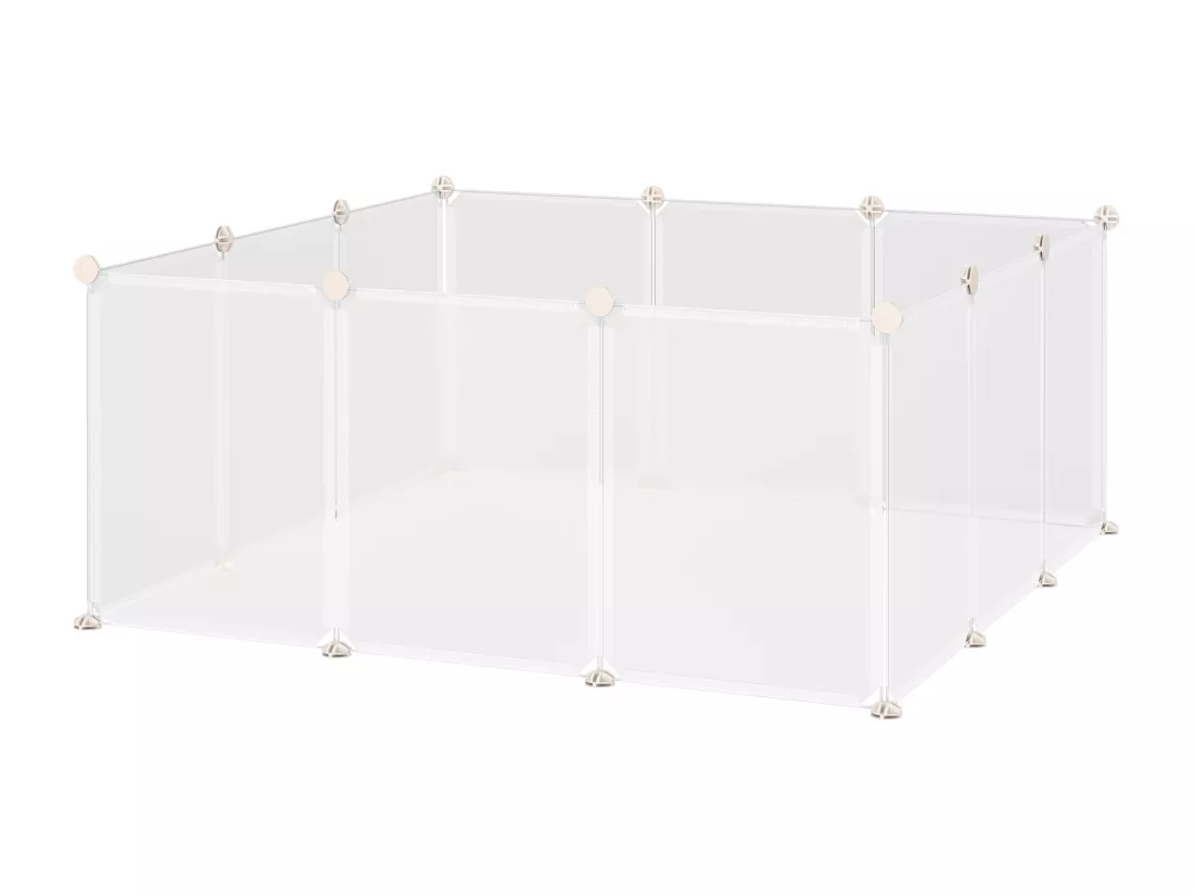 Cage parc enclos modulable petits animaux - dim. 105L x 105l x 45H cm - 12 panneaux résine PP opaque