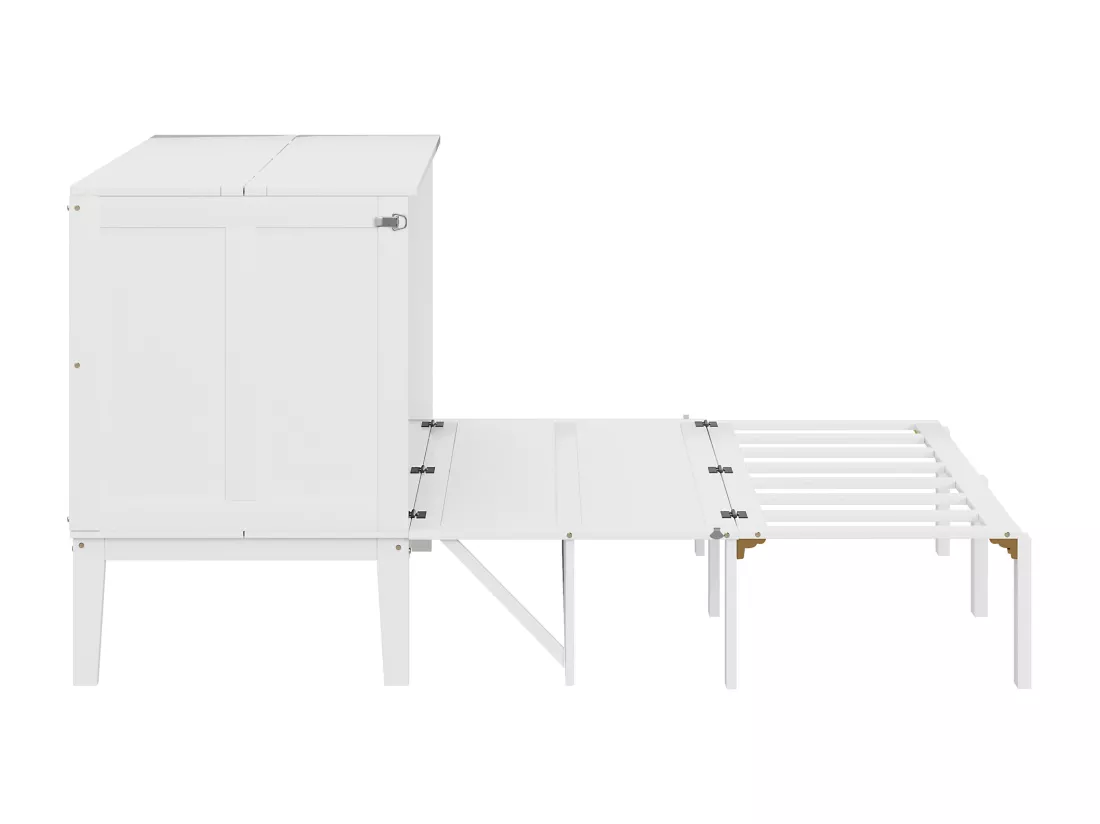 Lit escamotable vertical 140 x 200 cm - Bois MDF - Sommier à lattes - Blanc