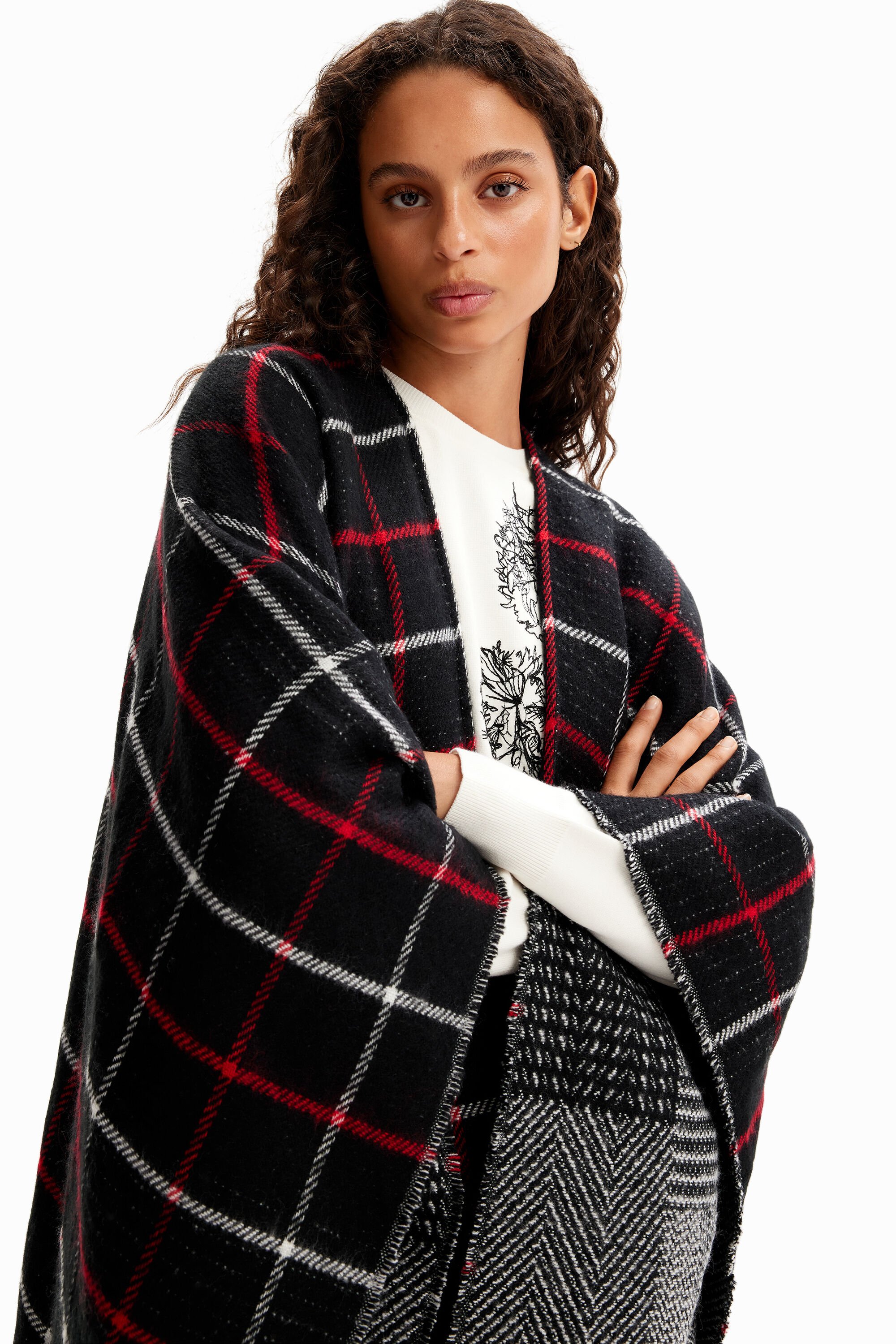 Poncho réversible carreaux
