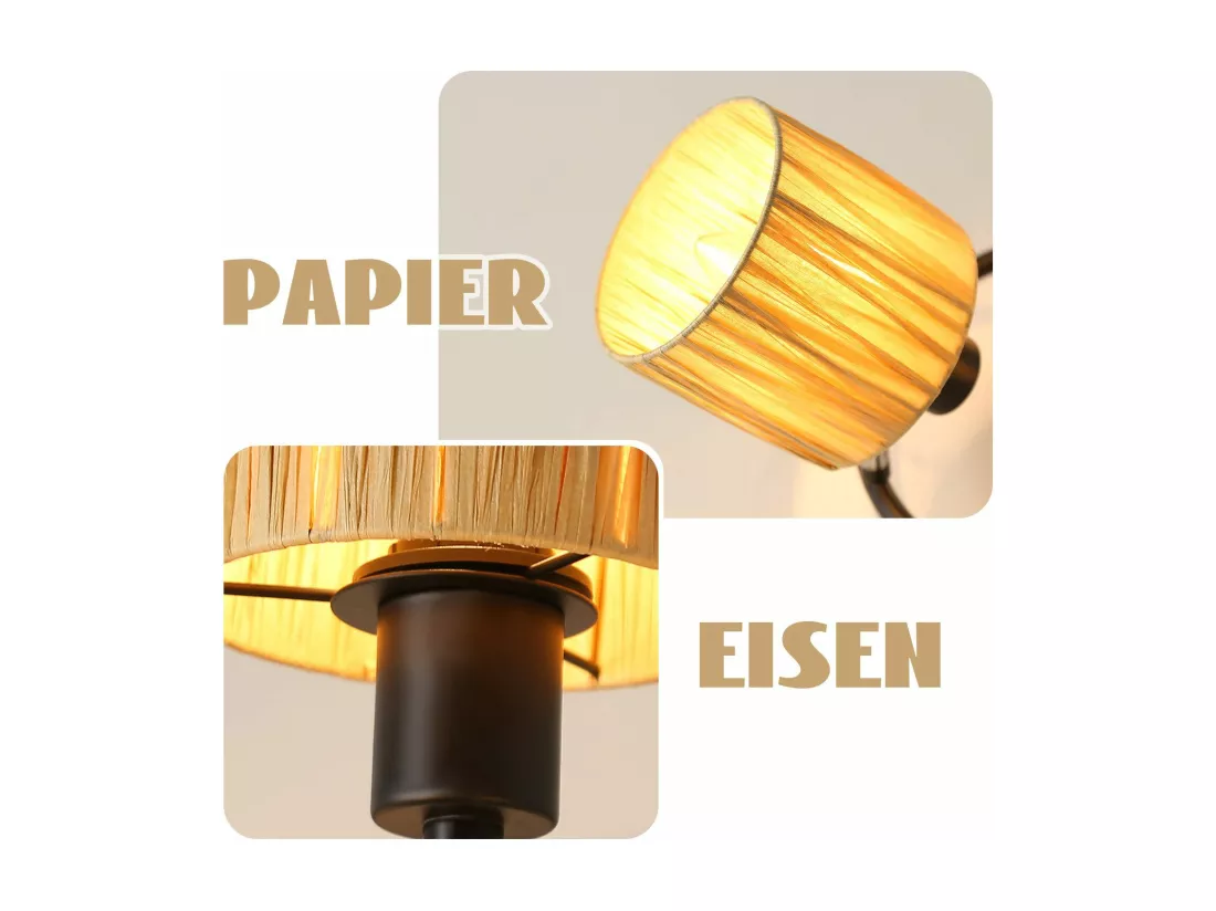 Spot De Plafond 5 Flammes E14 Noir Naturel Plafonnier Papier Salon