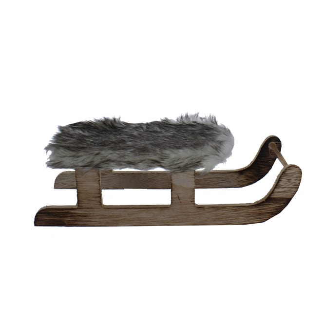 Deko-Schlitten mit Kunstfell - aus Textil und Holz - ca. 28,5 x 11 x 8 cm
