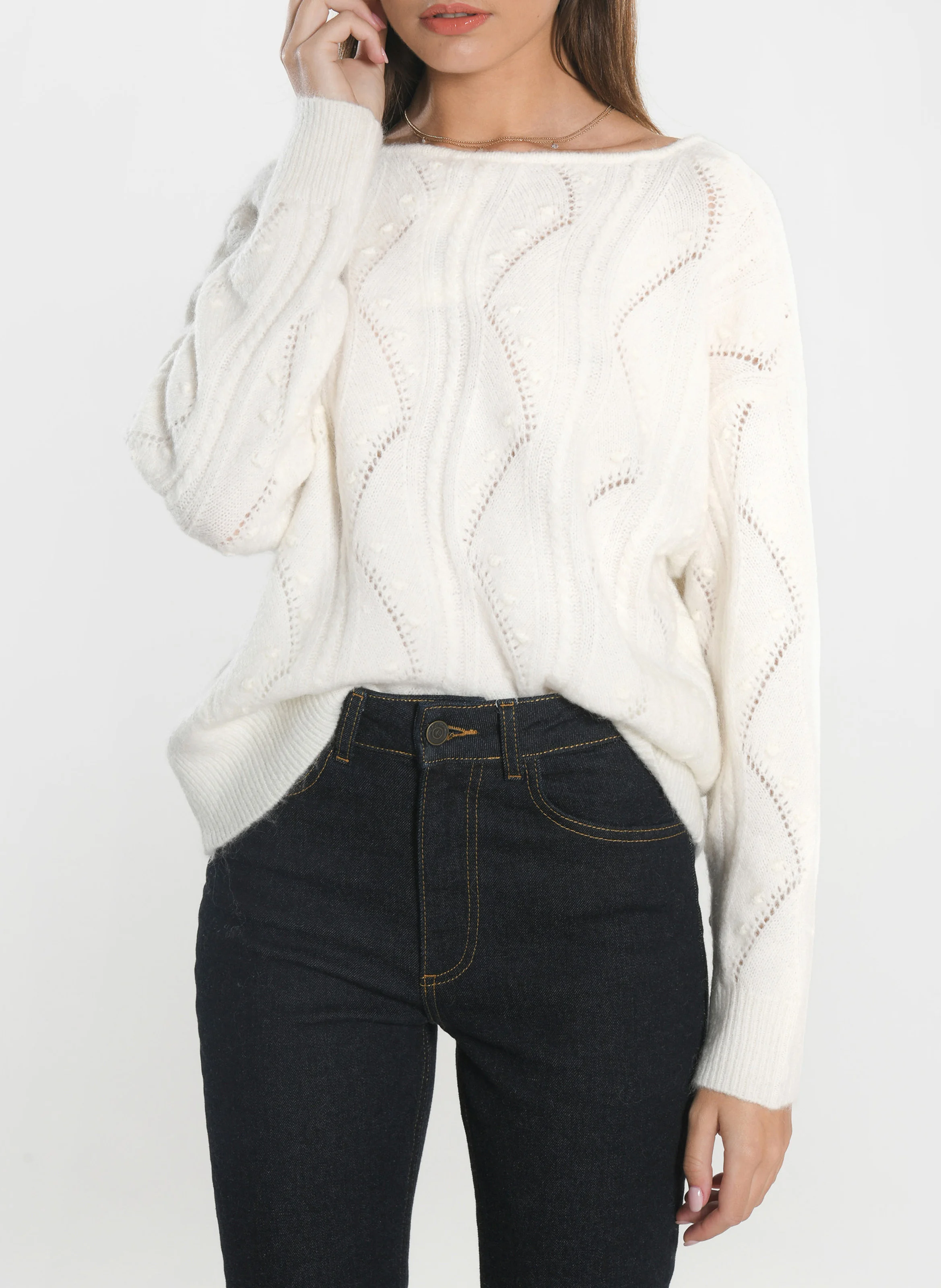 MONICA - Gilet maille fantaisie en laine | Blanc