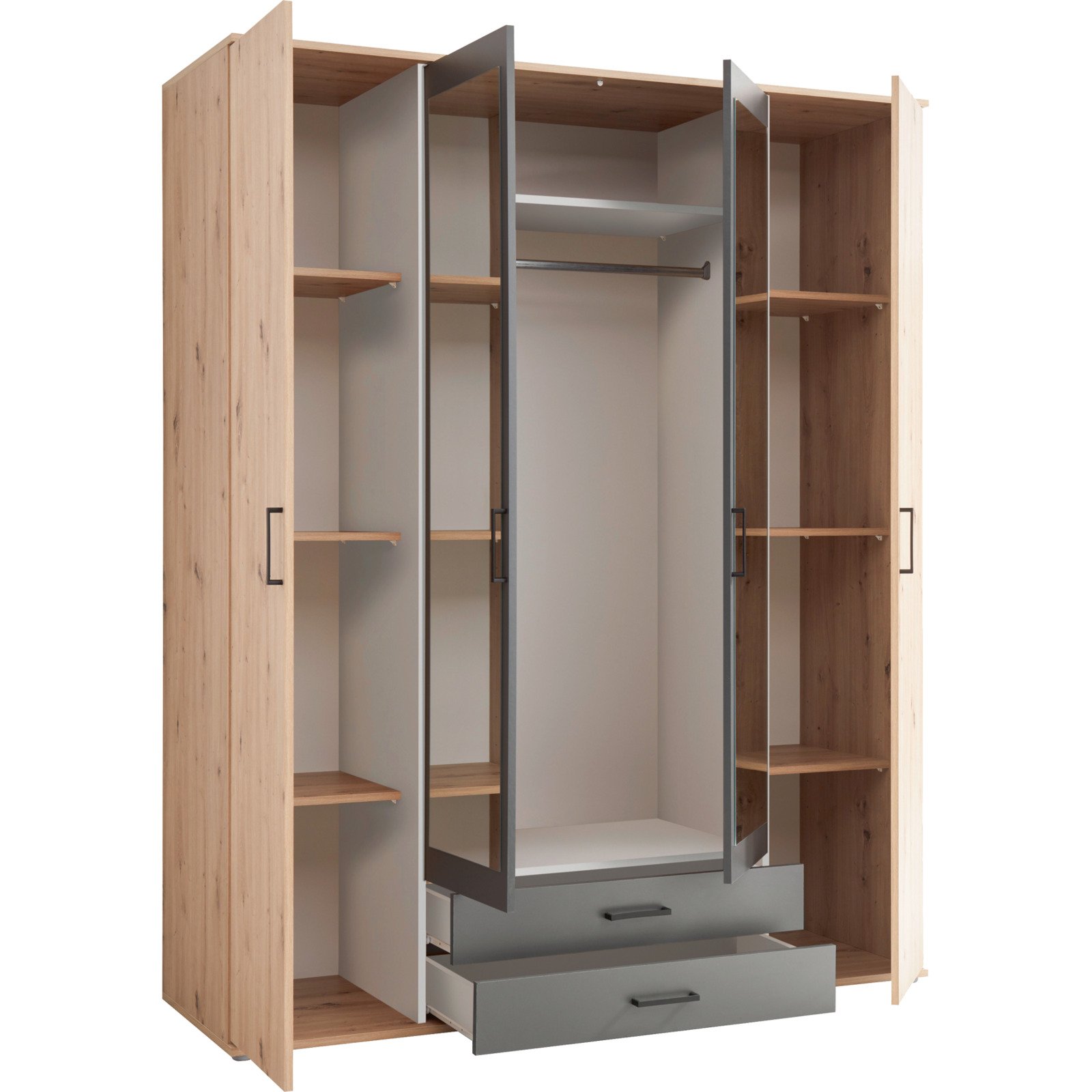 Drehtürenschrank Chicago Melamin Dekor Artisan/Anthrazit 160 x 97 x 54 cm, mit Spiegel