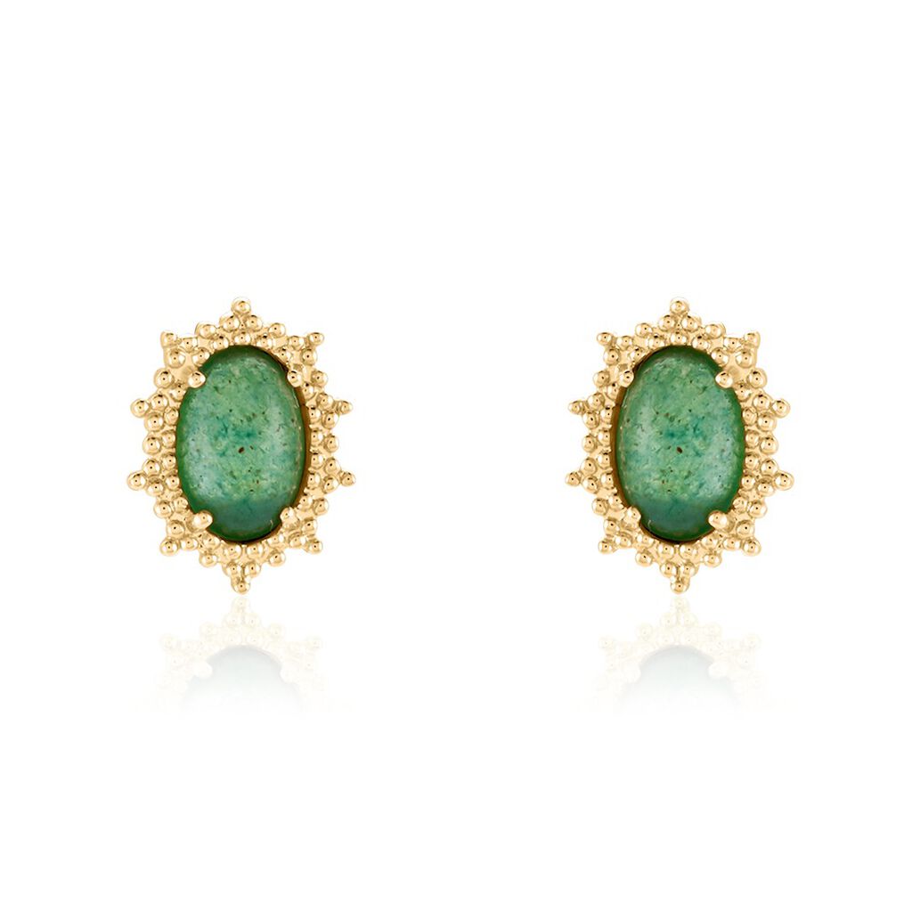 Boucles D'oreilles Puces Vintage Love Plaqué Or Jaune Aventurine