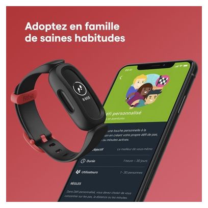 FITBIT Ace 3 - Bracelet connecté enfant - Noir et rouge