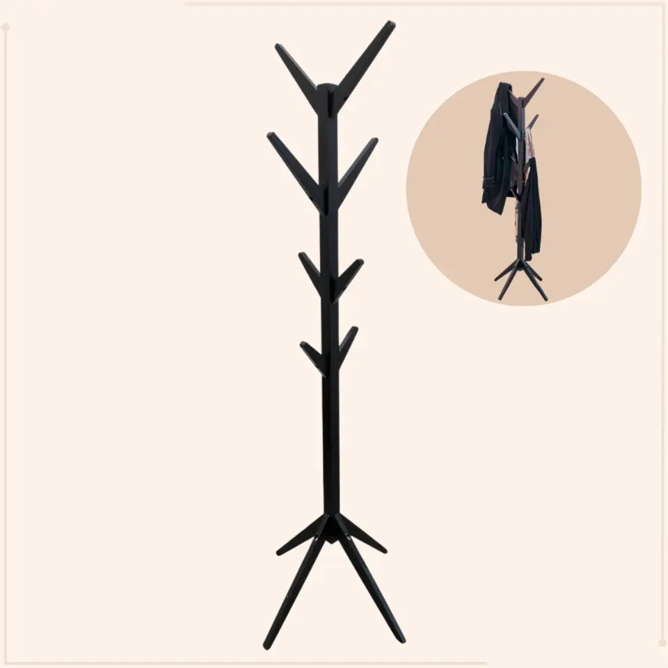 MISOU Kapstok Staand Zwart 177 cm 8 Haken Hout