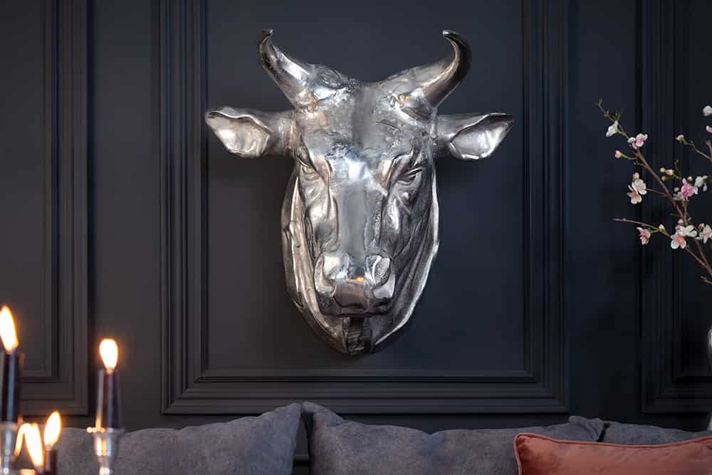 Extravagante Stierkopf Wanddekoration TORERO 65cm silber Deko Schädel