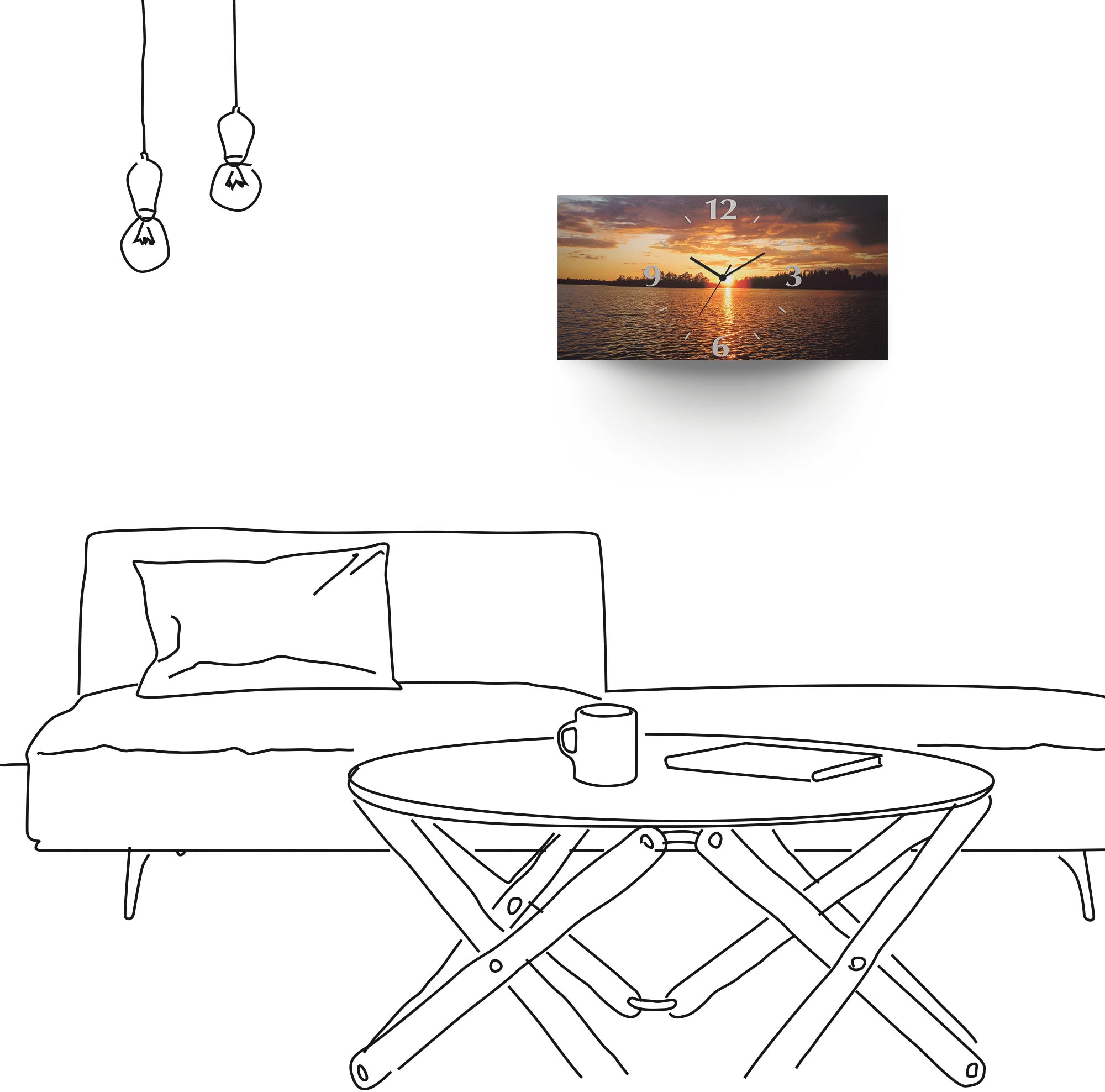 Artland Wanduhr »Sonnenuntergang am See« 3D Optik gebogen, mit Quarz- oder Funkuhrwerk, versch. Grössen