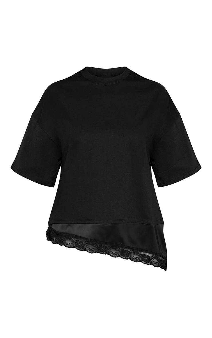 Noir Haut Petite Boxy Asymétrique Avec Sous-couche En Dentelle