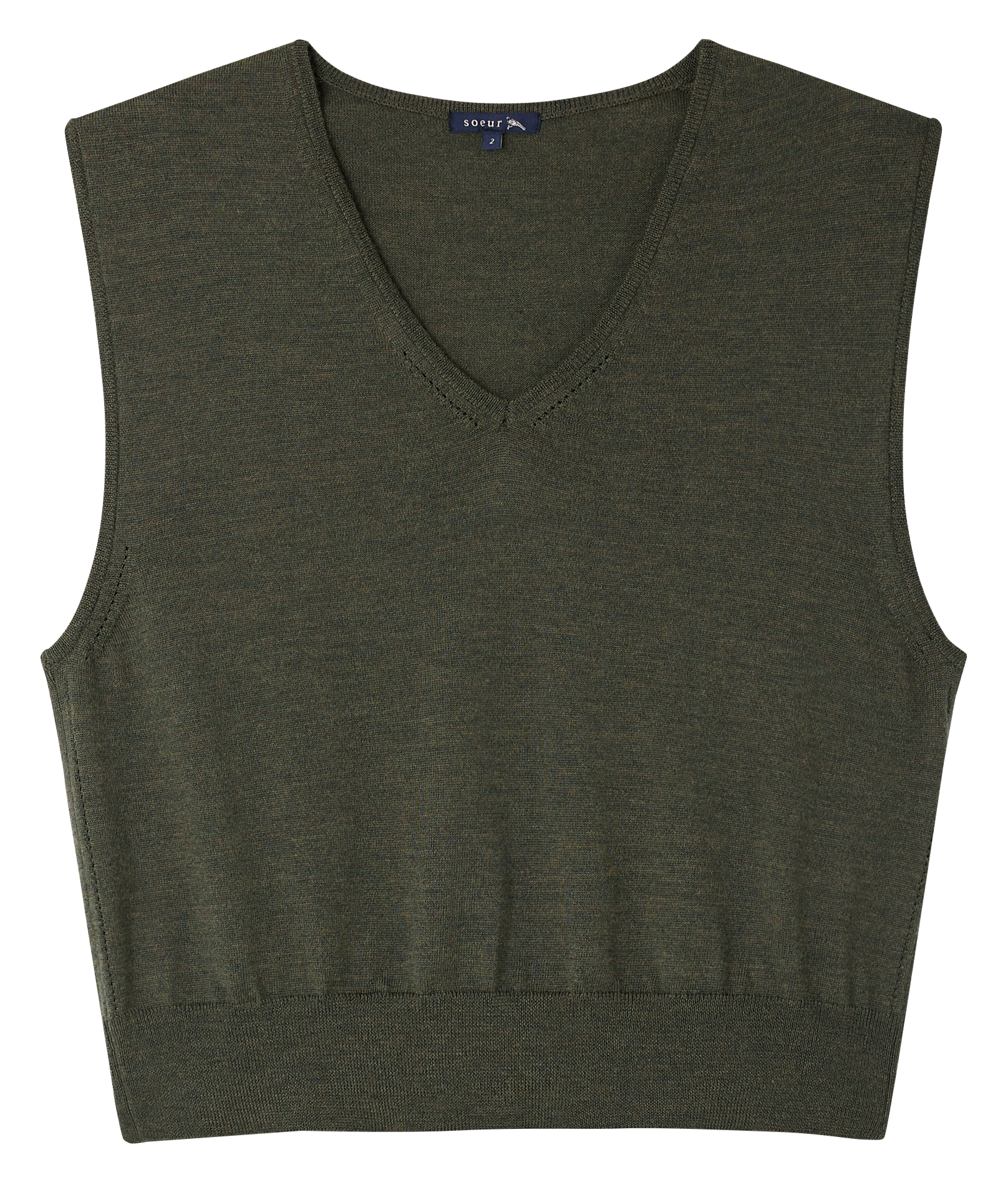 SONIA - Pull col V en laine | Kaki