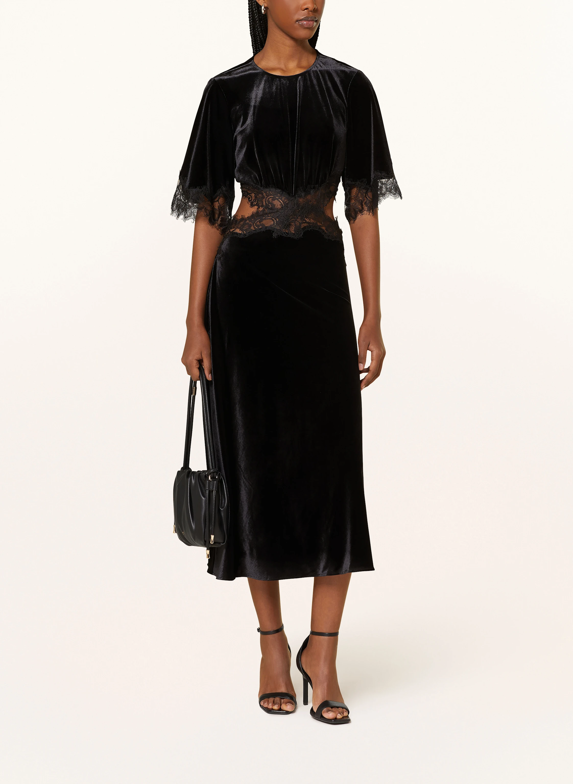 ba&sh Samtkleid VELAE mit Cut-outs und Spitze