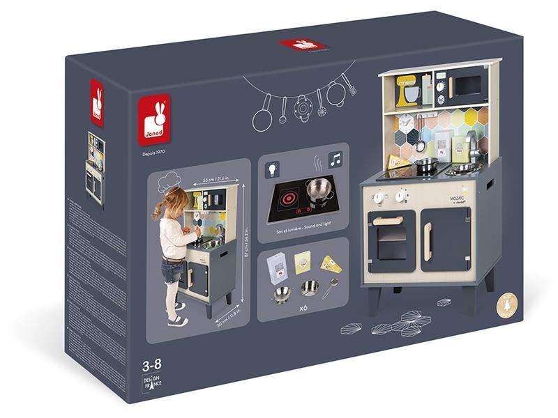 Janod Spielküche Mozaïc Big Cooker Holz Supergrosse Küche mit Zubehör