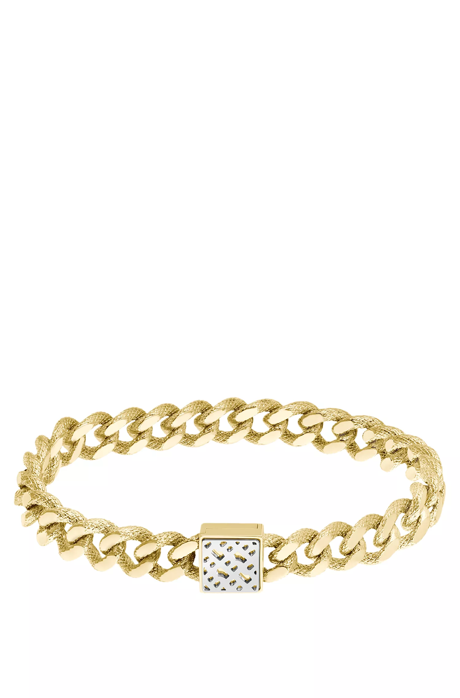 Pulseira BOSS em corrente curb com efeito preto e amarelo-dourado e monograma quadrado.