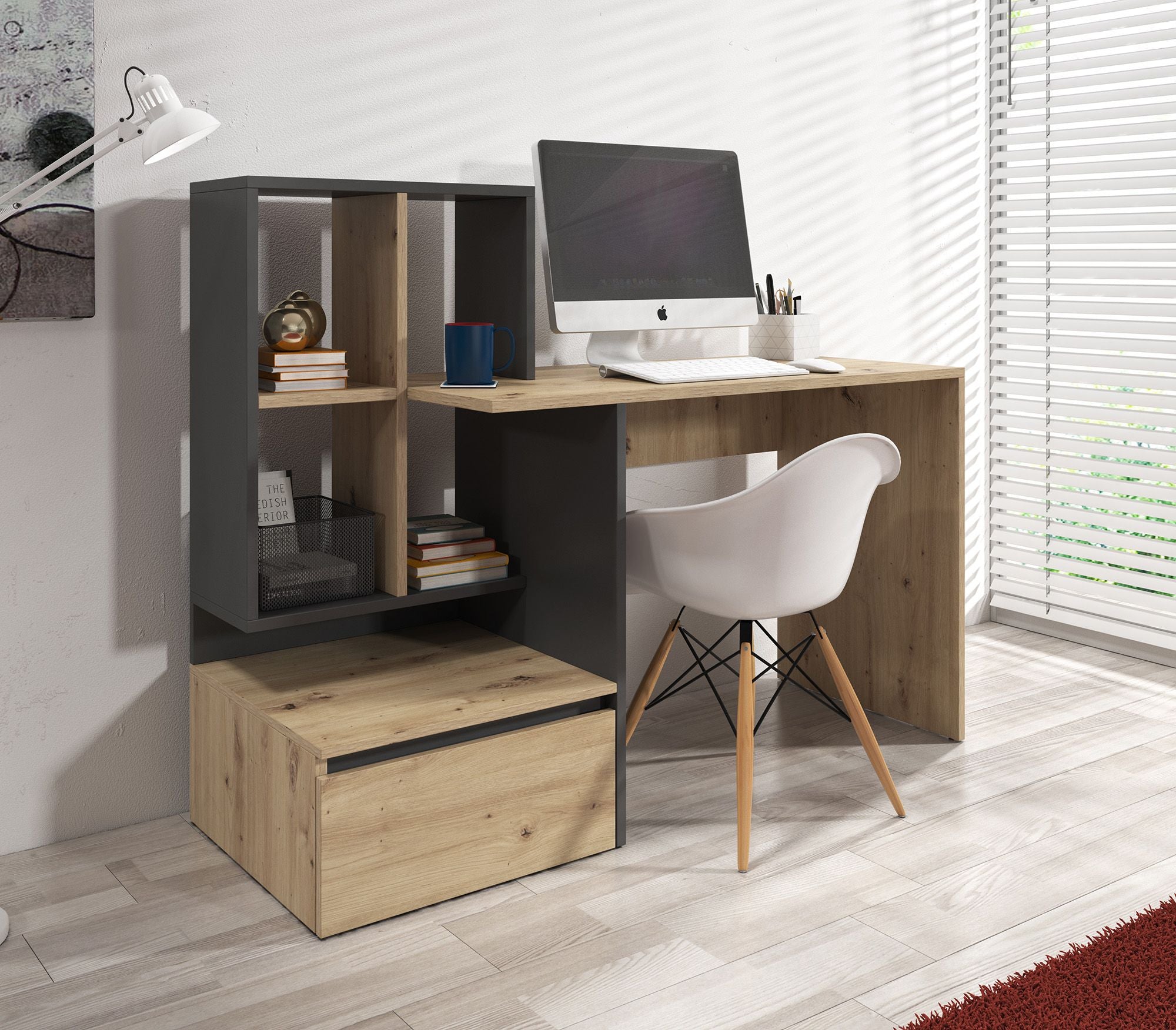 Pierre 2 - Bureau - Eiken/antraciet - 145x52 cm