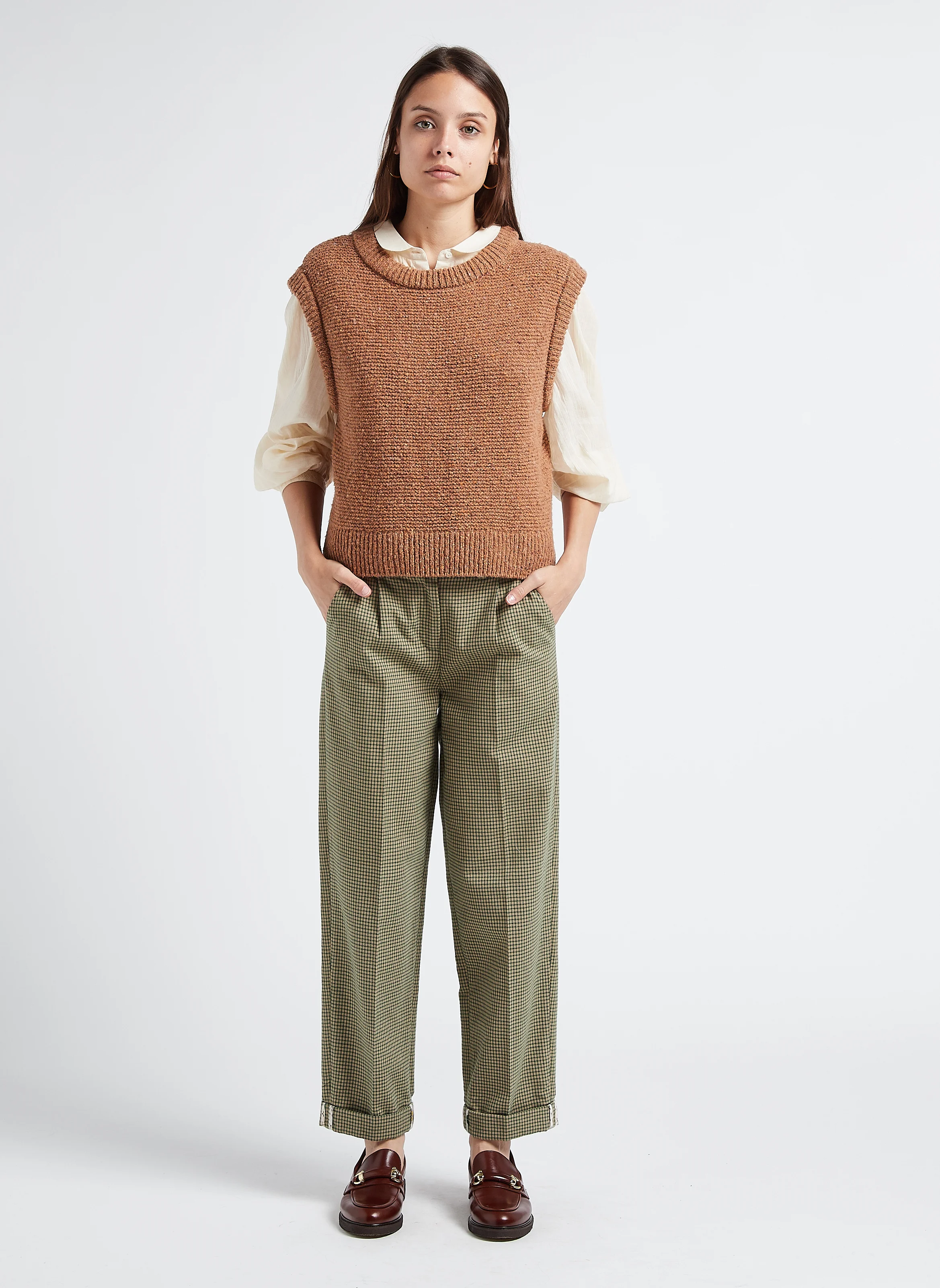 Pantalon carotte en coton| Vert