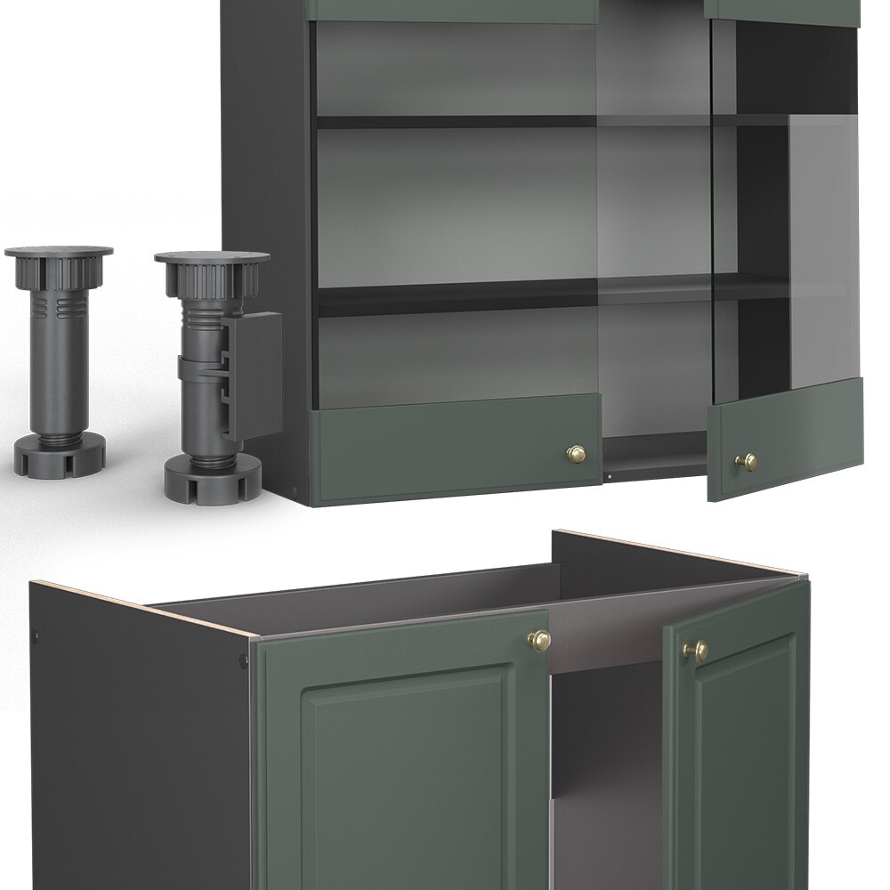 Vicco Küchenzeile Küchenblock Einbauküche Fame-Line Landhaus Anthrazit Grün Gold 240 cm Küchen Schränke Spülenunterschrank Schubunterschrank Hängeschrank Hängeglasschrank