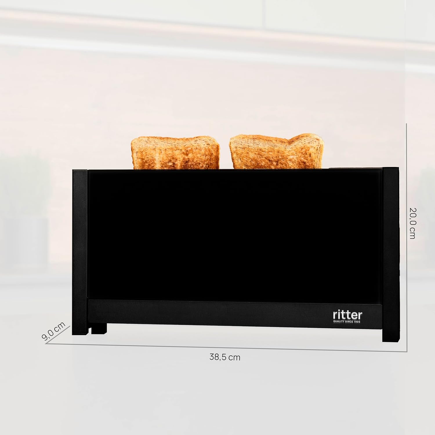 ritter volcano 5 Langschlitz-Toaster mit Brötchenaufsatz, extra schmal, Made in Germany, Schwarz