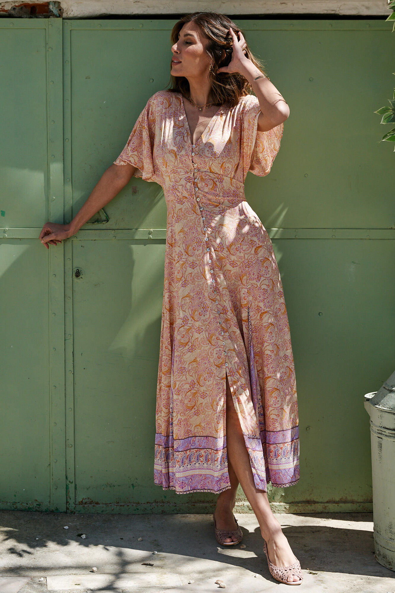 Vestido com botões Agustina - Amarelo