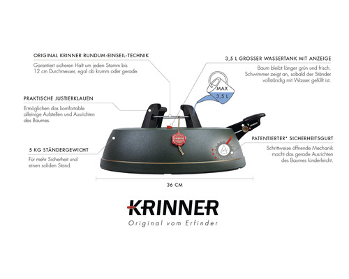 KRINNER Comfort Grip M Kerstboomstandaard, max. boomhoogte 2,5 m, max. stamdiameter 12 cm, groen