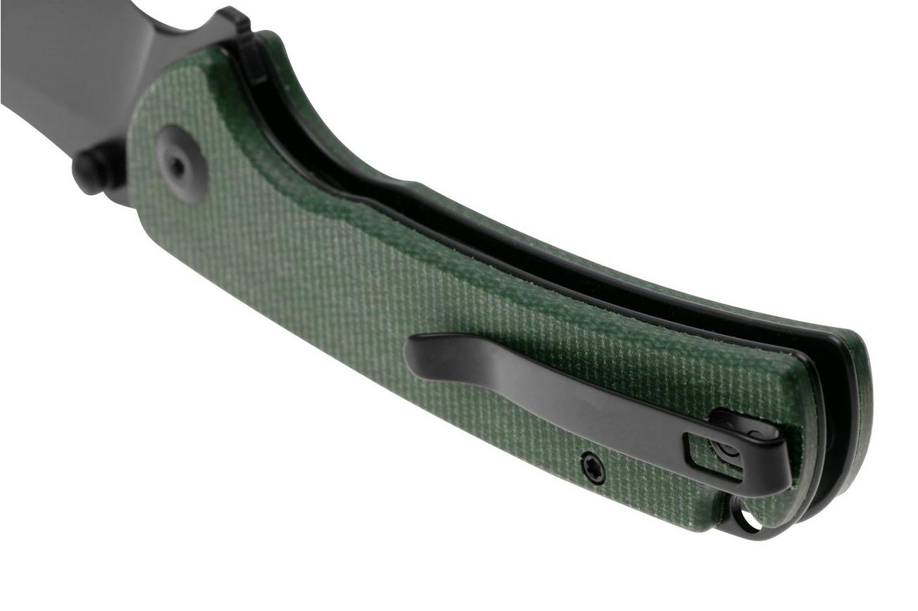SENCUT Pulsewave S23032-3 Blackwashed, Green Canvas Micarta, zakmes