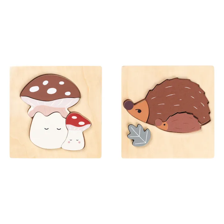 Fabelab Puzzles en bois Hérisson et champignon - Set de 2