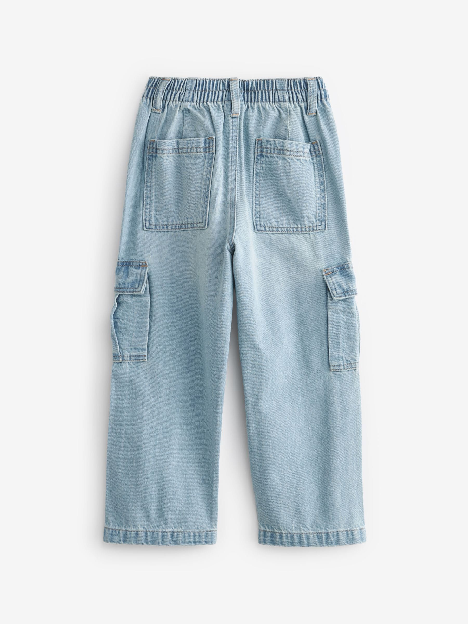 Lichtblauwe denim - Cargojeans met wijde pijpen (3-16 jr)