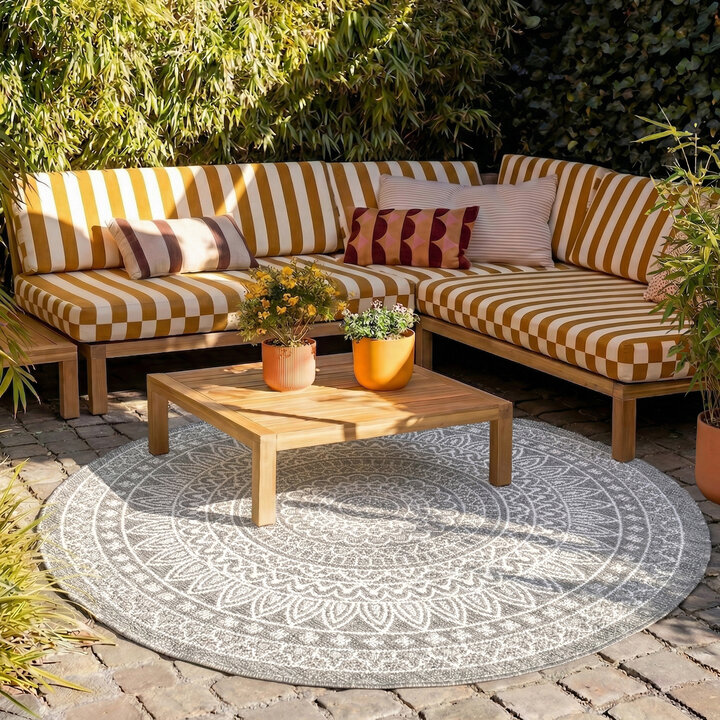 Rond Buitenkleed - Summer Azteca Lichtgrijs