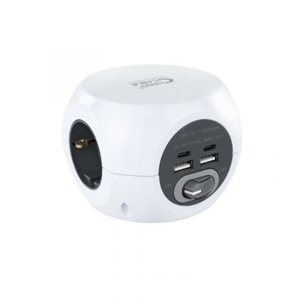 Nanocable Bloco de 3 Tomadas com 2x usb   2x Type-c Branco