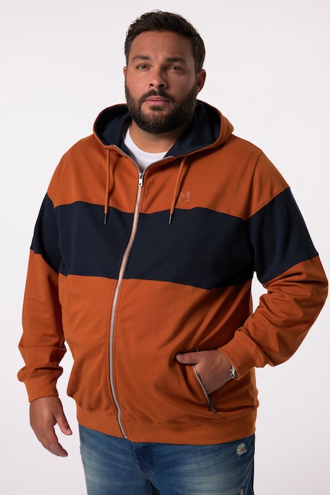 Men+ Hoodiejacke, Sweat, Colorblocking, Kapuze, bis 8 XL