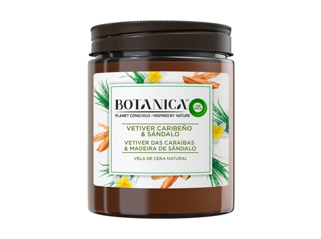 AMBIENTADOR VELA AIR WICK BOTANICA VETIVER DAS CARAÍBAS E MADEIRA SÂNDALO 205G