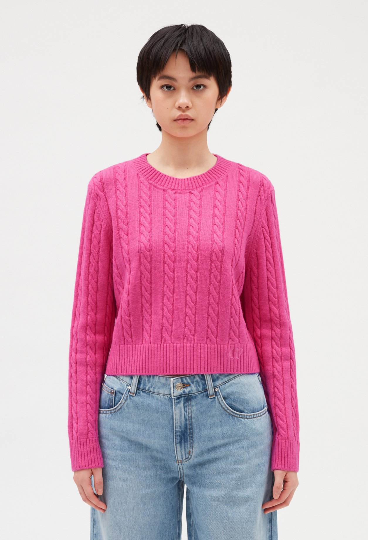 Pull court maille torsadee