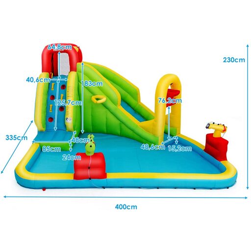 Castelo inflável para parque aquático, centro de jogos, 400x335x230cm