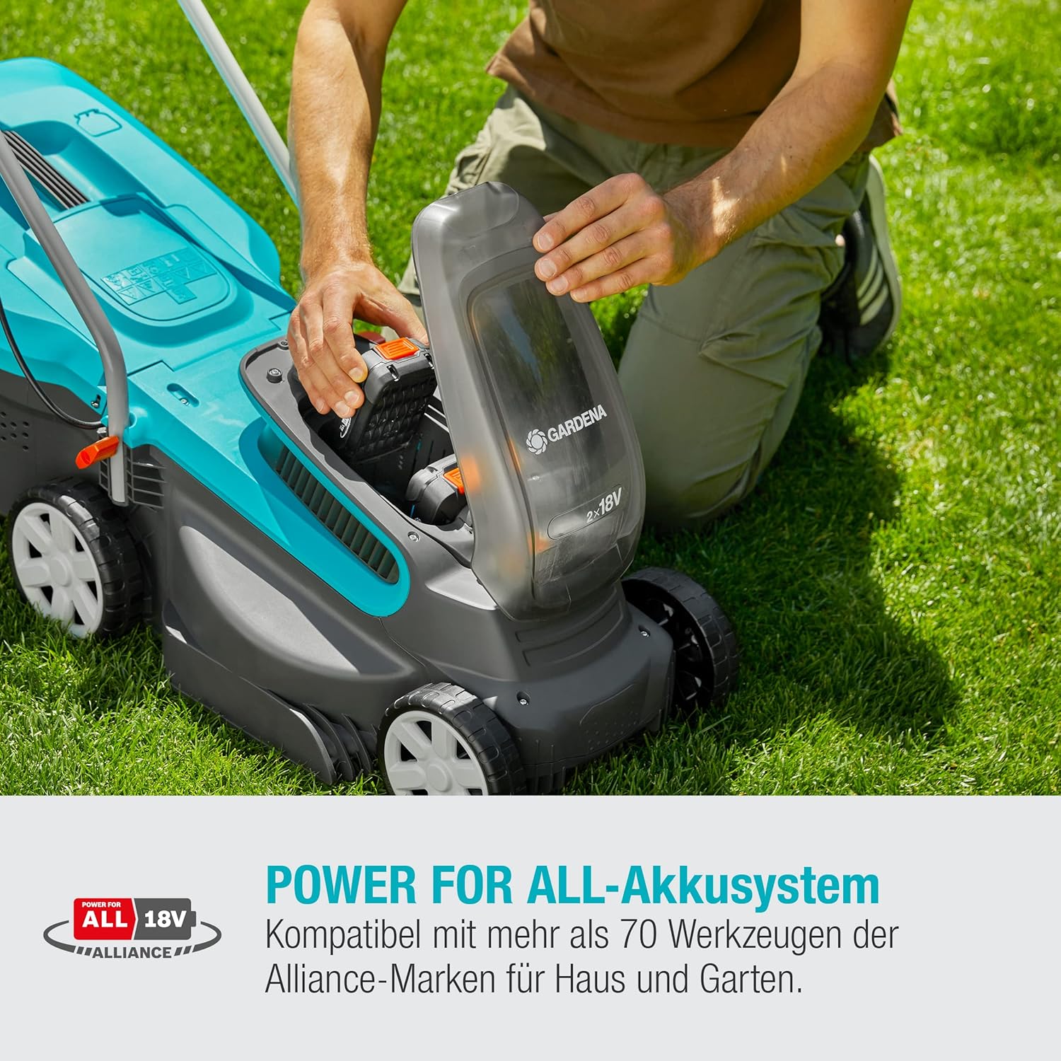 Gardena Akku-Rasenmäher PowerMax 32/36V P4A ohne Akku: Rasenmäher bis 200 m², 32 cm Schnittbreite, 30 l Fassungsvolumen, Schnitthöhe 20-60 mm, Cut and Collect System (14621-55)