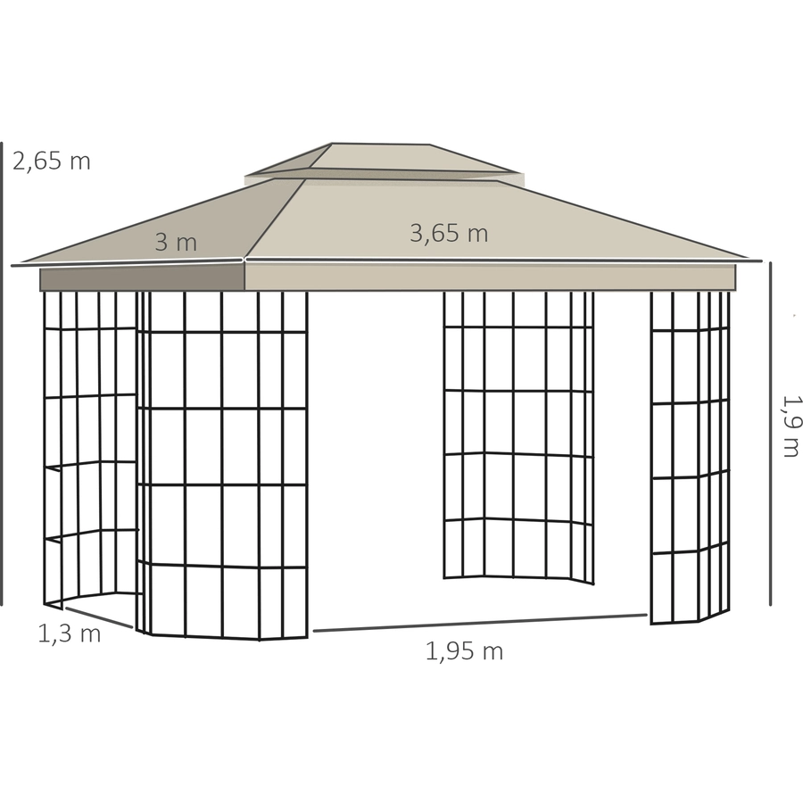 Outsunny Pavillon mit Doppeldach beige
