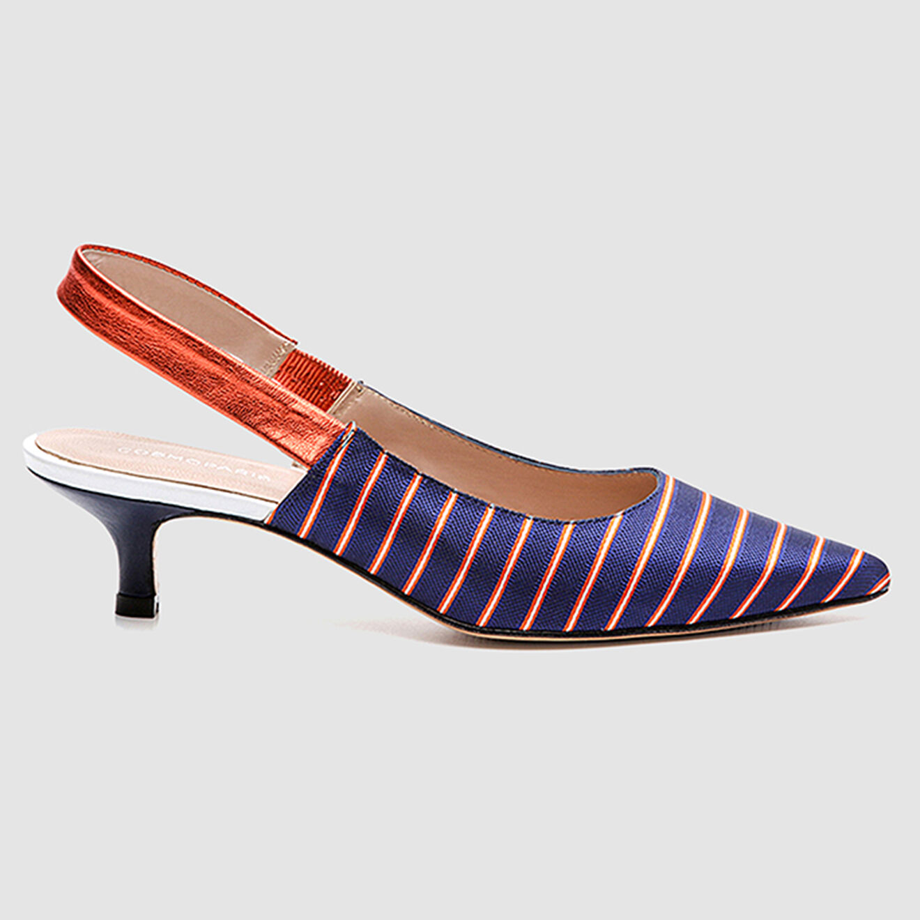 Cosmoparis Slingbacks Moba rayé marine/orange - Talon 5 cm