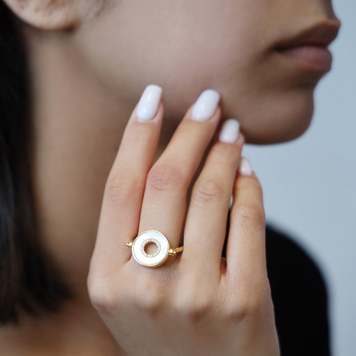 Bague En Argent Doré Anna Nacre Et Zirconium Blanc