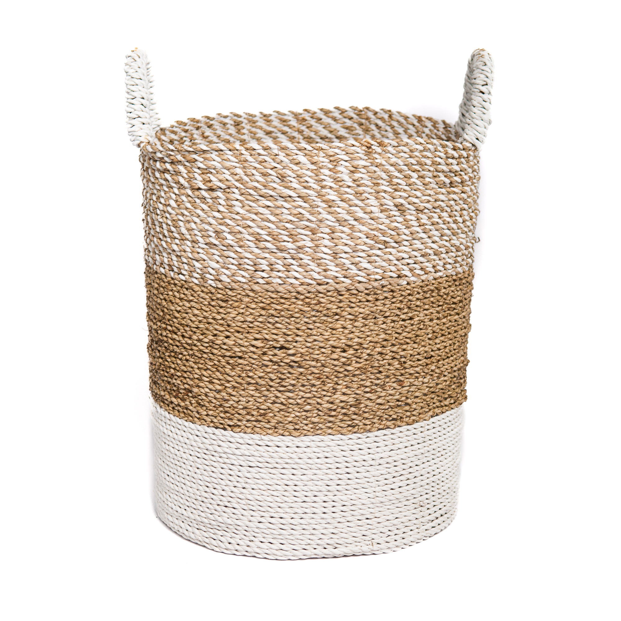 Zeegras waterhyacint gevlochten mand natural-wit/natural/wit L