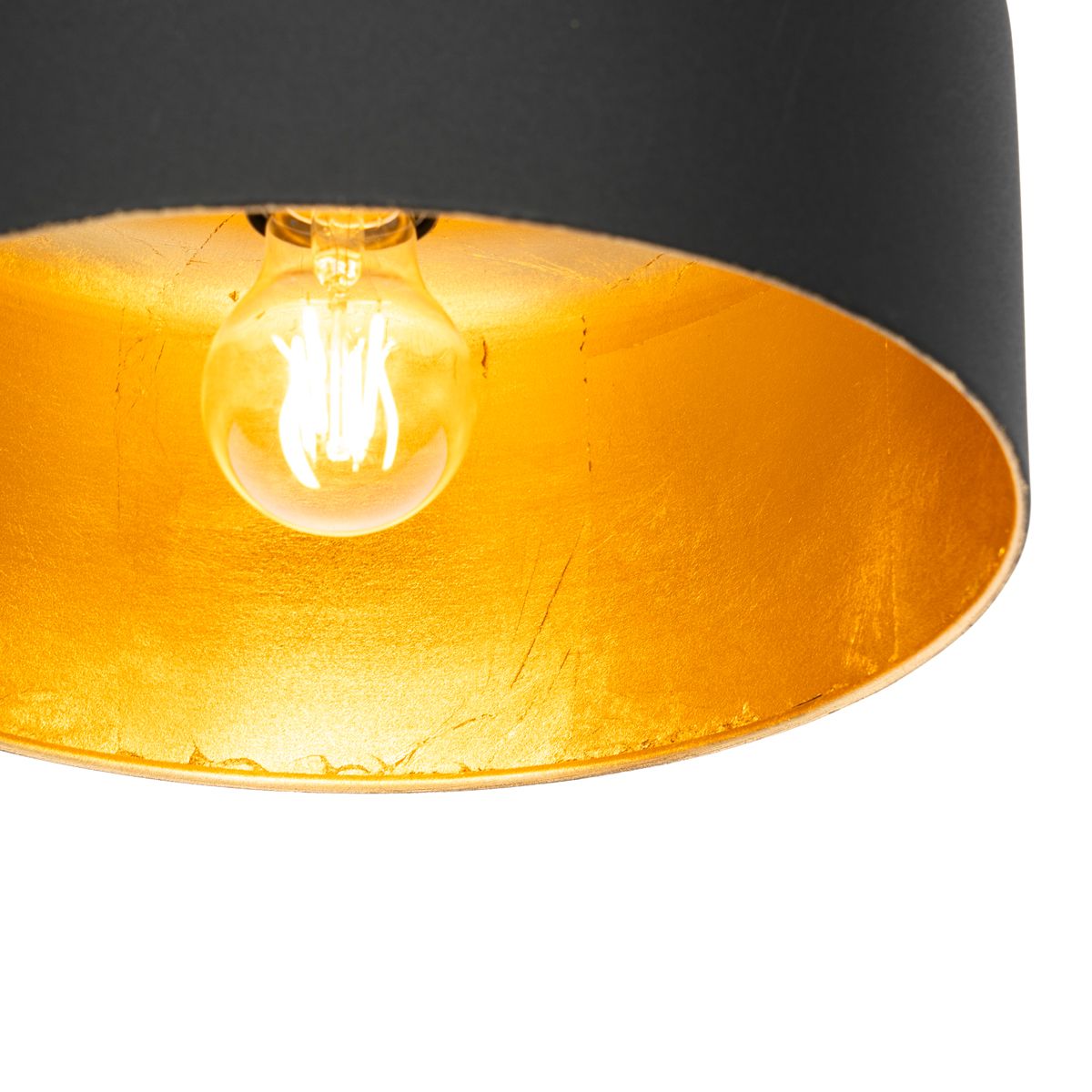 Retro hanglamp zwart met gouden binnenkant - Jinte